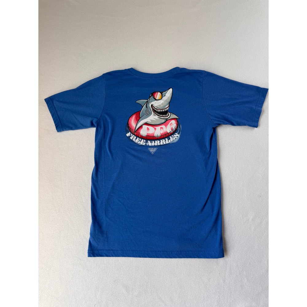Columbia PFG Boys Large 14-16 Blue Short Sleeve T Shirt Fishing Outdoor Logo Tee